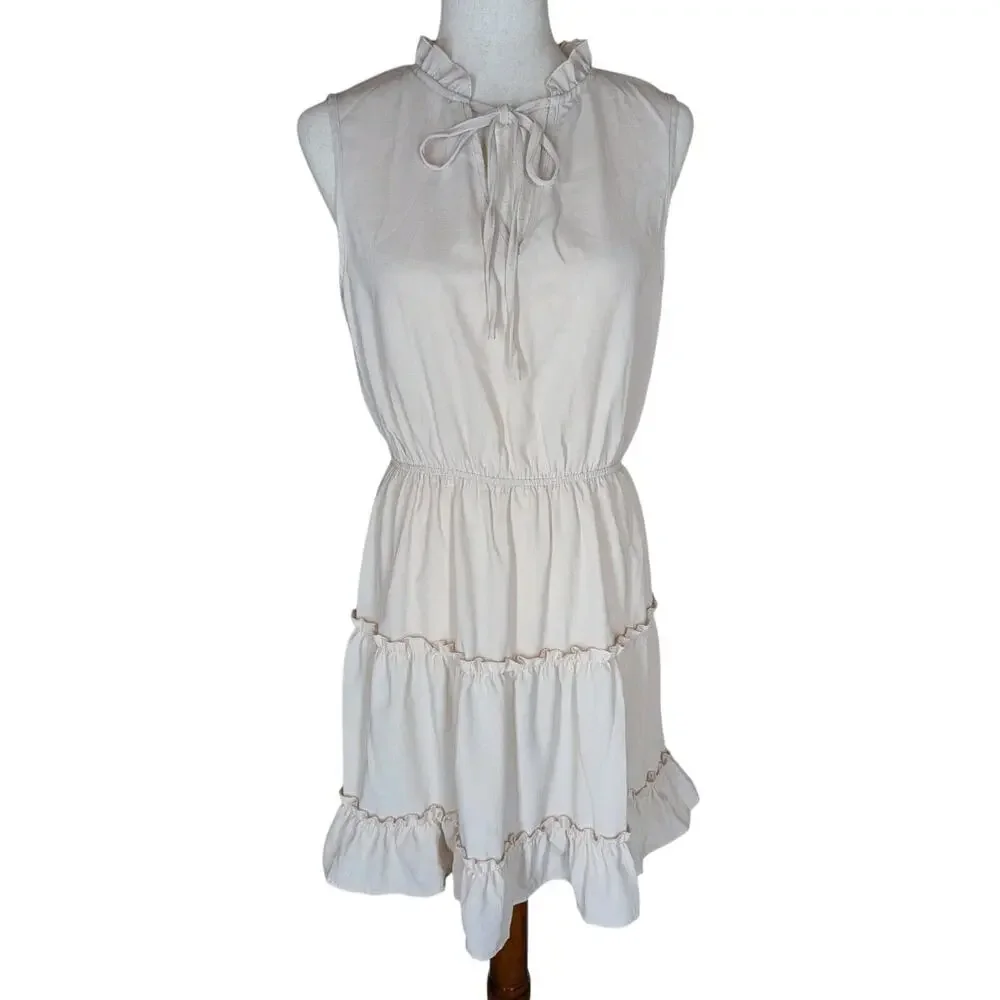 NWT Cupshe Women's Short Sleeveless Dress Ruffle Beige Size Small Beach Swim - Picture 4 of 16